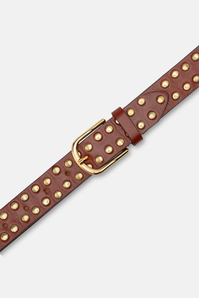 CASHOTT CASANA Studded Belt Leather Belt Rusty Cognac