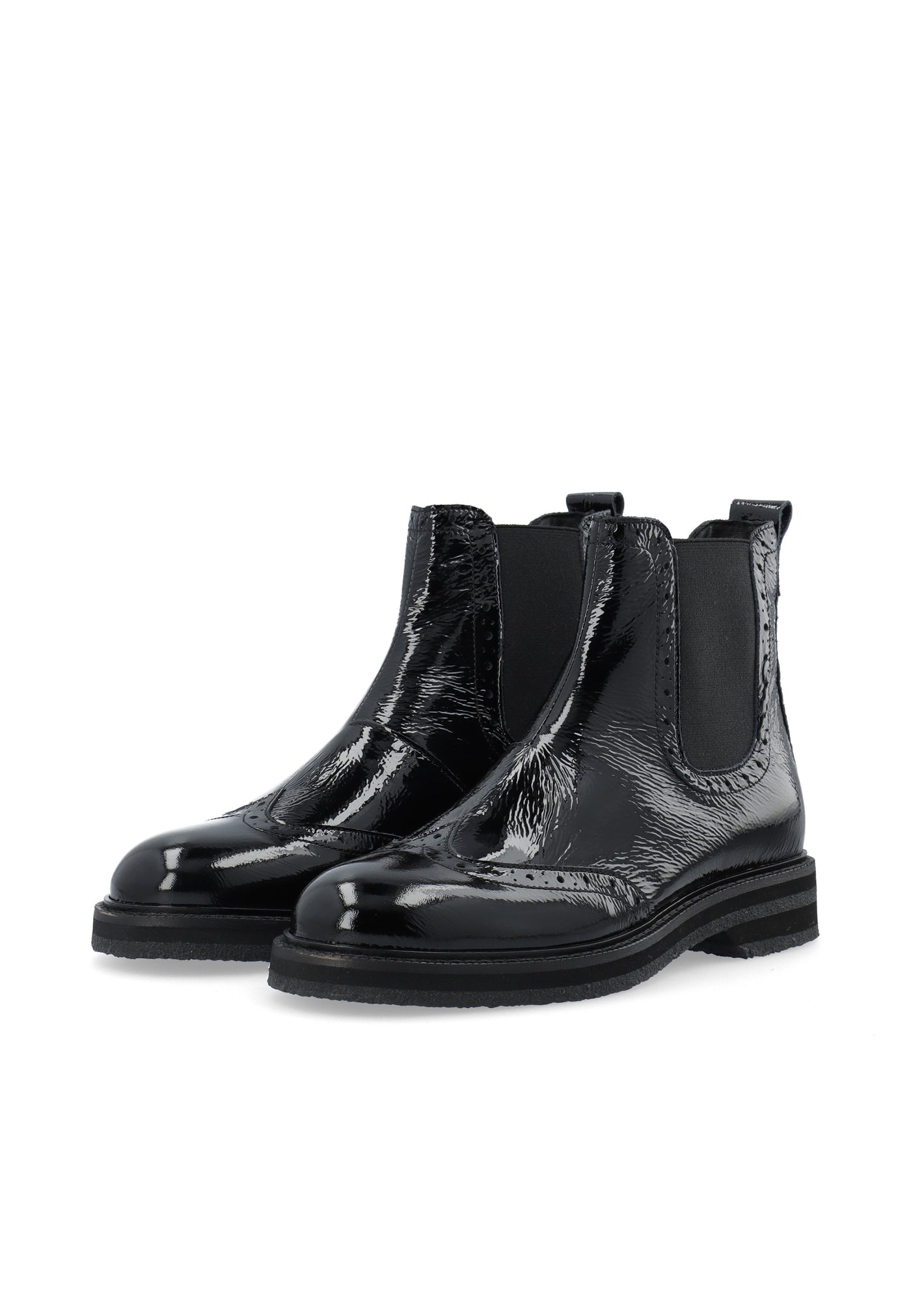 CASHOTT CASBETTY Brogue Chelsea Boot Patent Chelsea Black