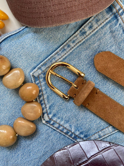 CASHOTT CASCHRISTINA Plain Belt Suede Belt Cognac