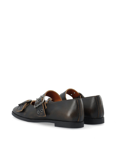 CASHOTT CASDIANA BUCKLE BALLERINA Ballerina Distressed Brown