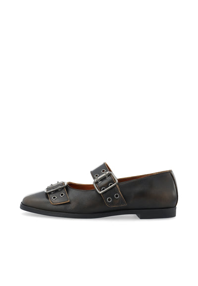 CASHOTT CASDIANA BUCKLE BALLERINA Ballerina Distressed Brown