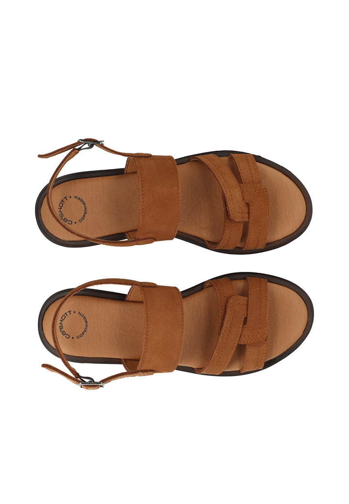 CASHOTT CASELIA Strappy Flat Sandal Leather *Sandals Cognac