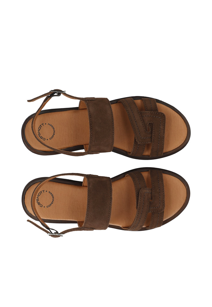 CASHOTT CASELIA Strappy Flat Sandal Suede *Sandals Dark Brown