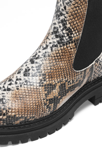 CASHOTT CASHANNAH Chelsea Boot Snake Leather Ankle Boots Beige