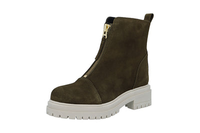 CASHOTT CASHANNAH Front Zipper Boot Ankle Boots Olive suede/ Off white sole 276