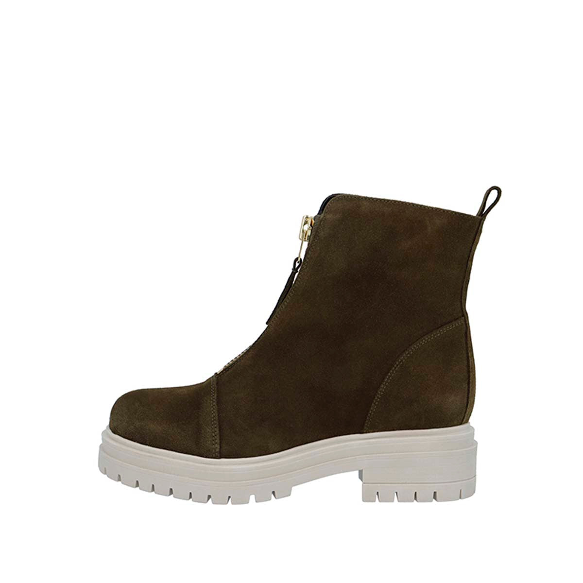 CASHOTT CASHANNAH Front Zipper Boot Ankle Boots Olive suede/ Off white sole 276
