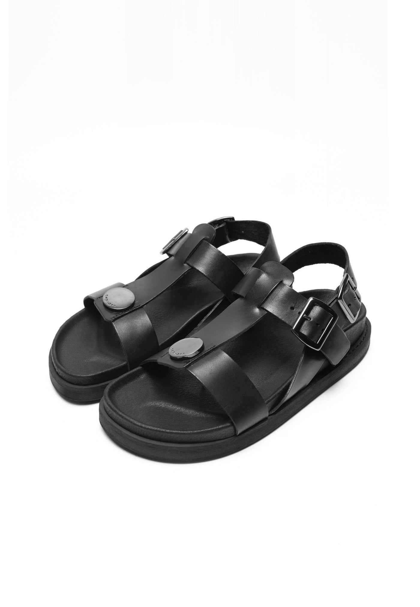 CASHOTT CASKIMMI Buckle Sandal Vegetable Tanned Leather Strap Black