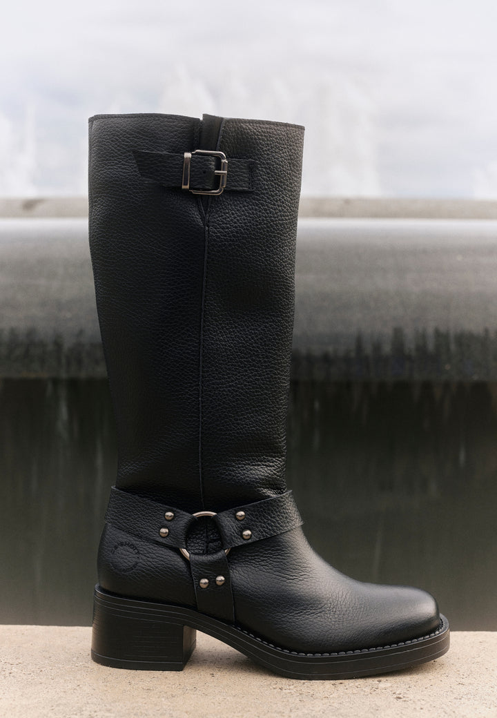 CASHOTT CASRIKKE Tall Biker Boot Leather Biker Black
