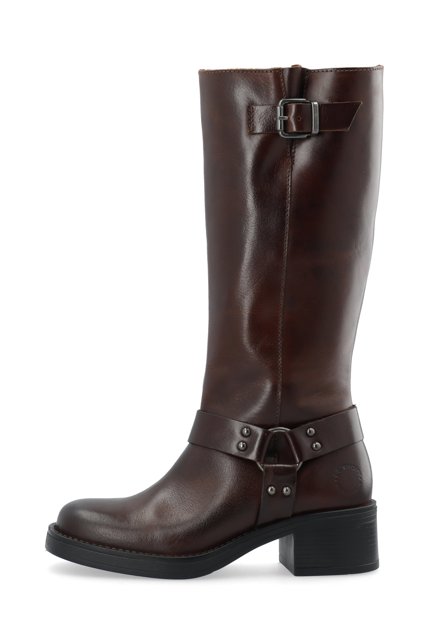 CASHOTT CASRIKKE Tall Biker Boot Pull Up Leather Knee-high Coffee