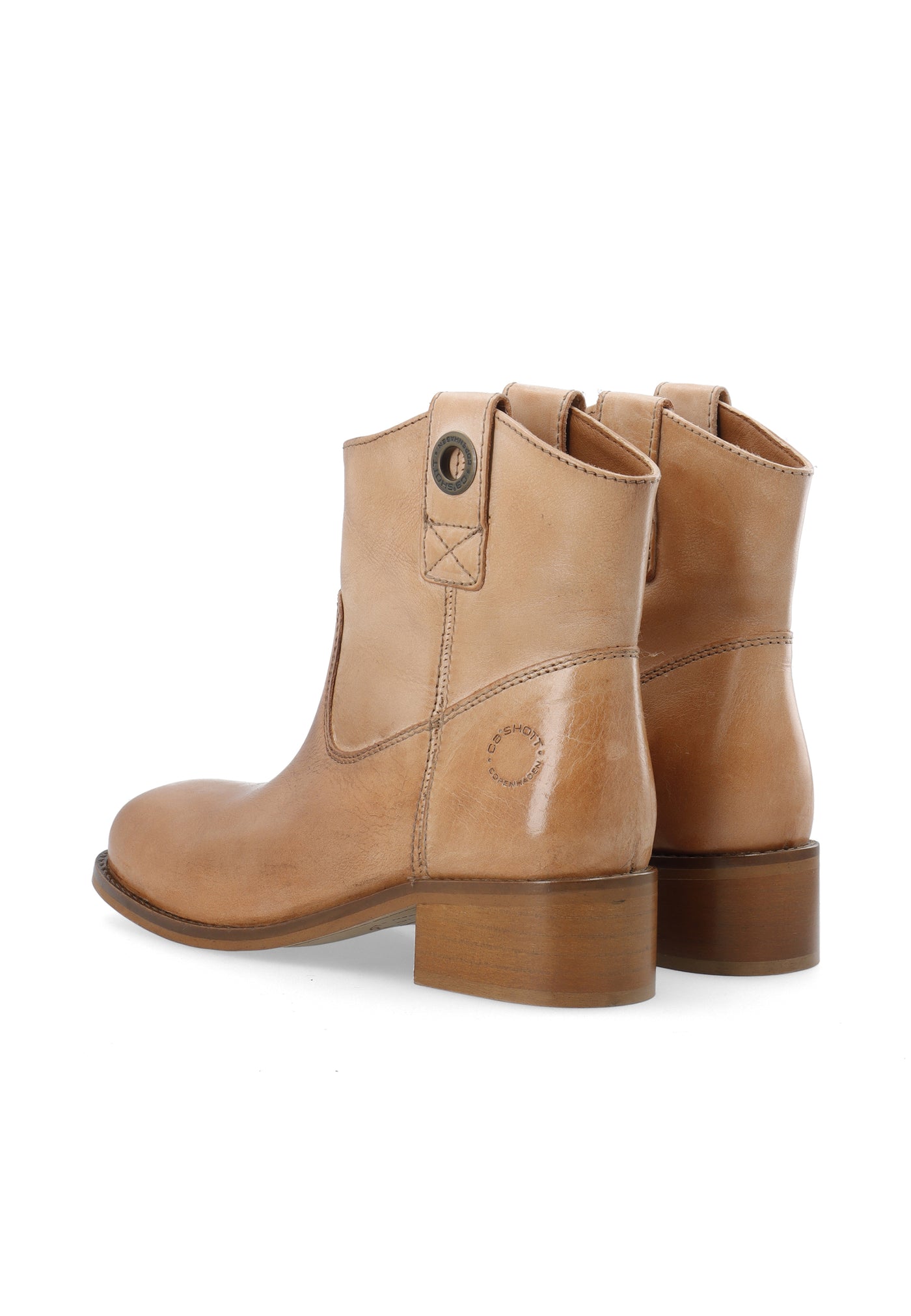 CASHOTT CASVILMA Pull On Low Cut Boot Waxy Leather Pull On Cognac